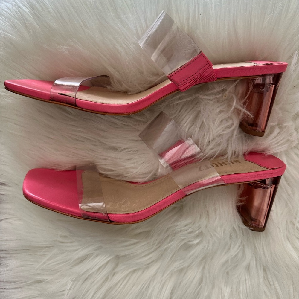 SCHUTZ Pink Clear Block Heel Sandals